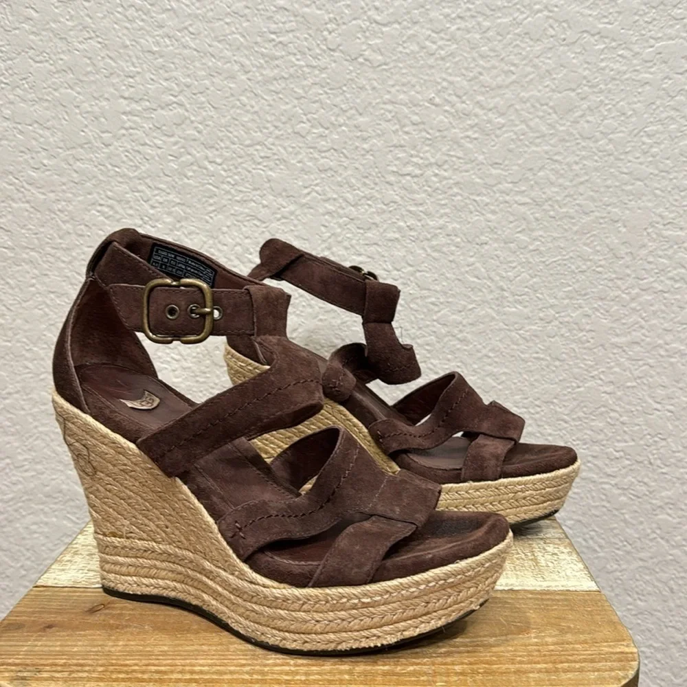 UGG Brown Wedge Sandals with Espadrille Sole
